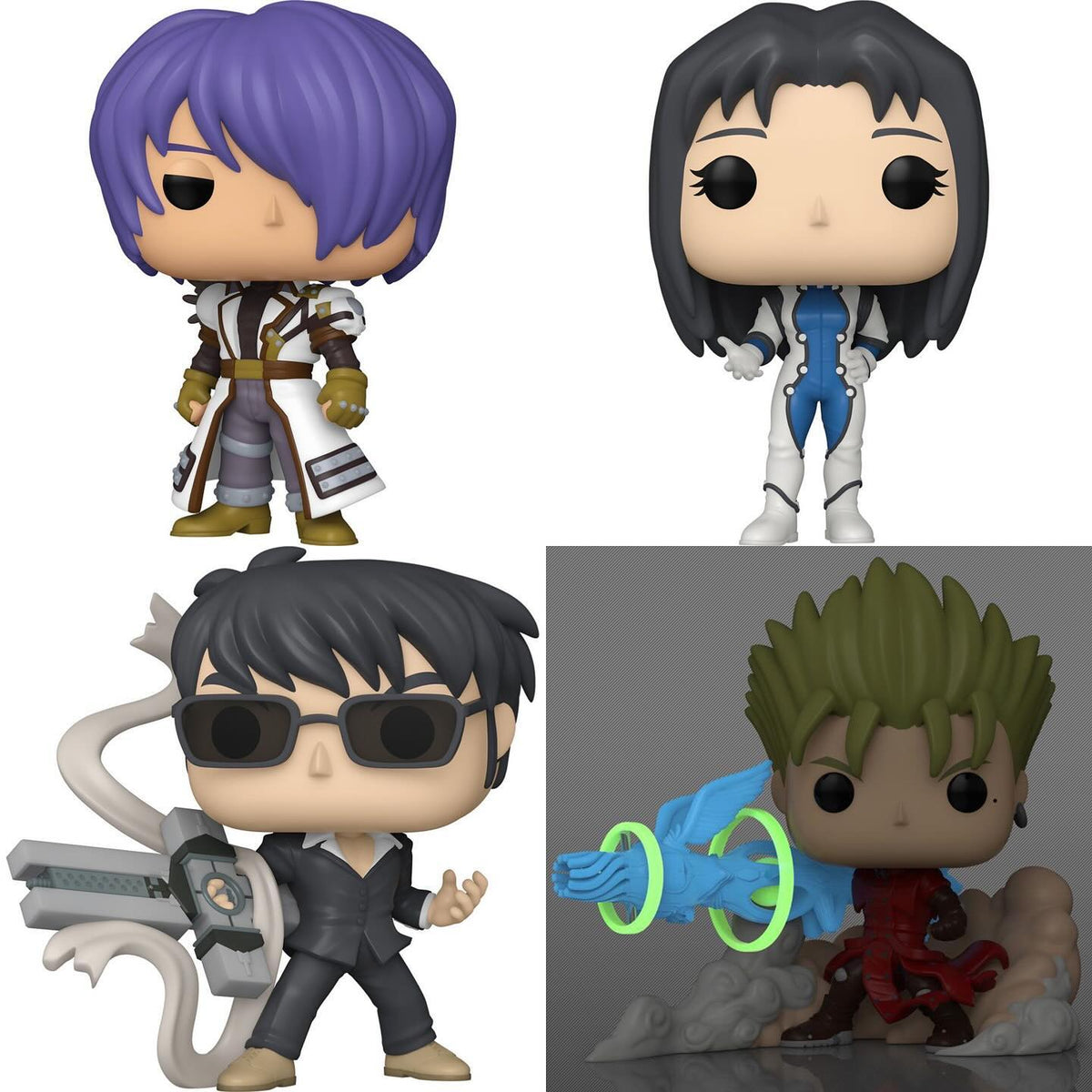 Funko Pop! Anime Trigun - Legato Bluesummers - Nicholas D. Wolfwood - Rem  Saverem - Vash with Angel Arm 6 inch GLOW!