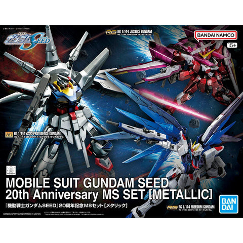 Bandai HG & RG Mobile Suit Gundam Seed 20th Anniversary Metallic MS Set - RG Freedom - RG Justice - HG Providence 1/144