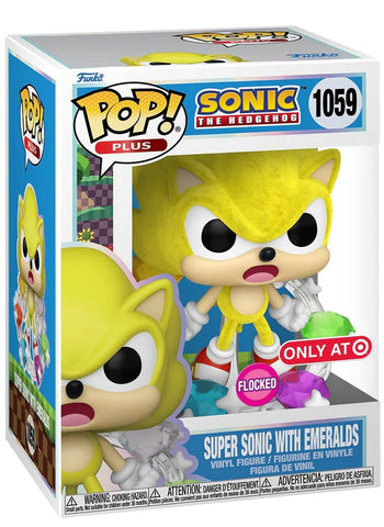 Funko Pop! Plus: Sonic The Hedgehog - Super Sonic (with Chaos Emeralds - Flocked) #1059 [Exclusive] *PREORDER*